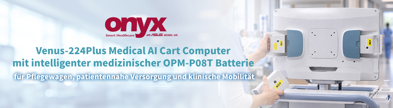 Onyx Venus-224Plus Medical AI Cart Computer mit intelligenter medizinischer OPM-P08T Batterie für Pflegewagen, patientennahe Versorgung und klinische Mobilität